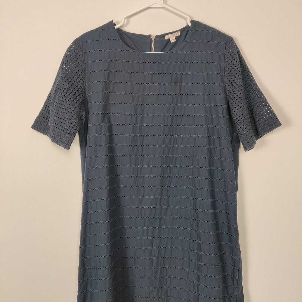 Gap Navy Blue Eyelet Short Sleeve Dress Tall Size 8 Bohemian Boho Cotton